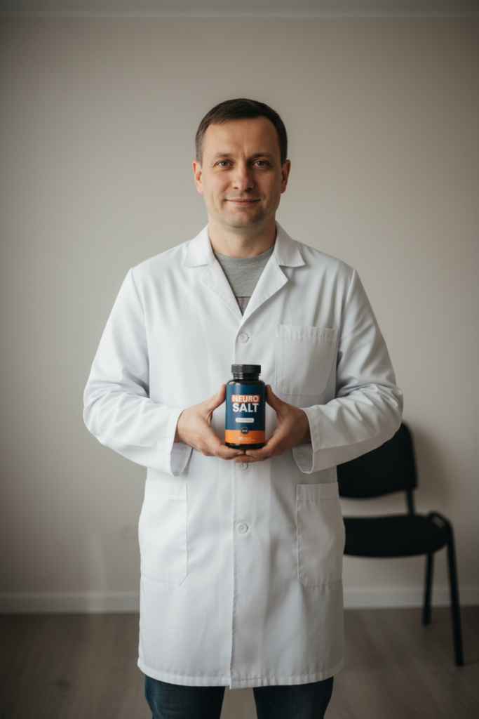 NeuroSalt supplement bottle and natural ingredients